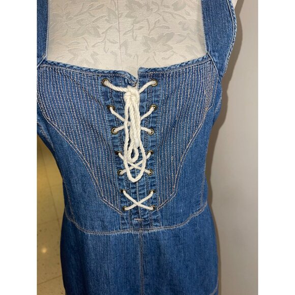 Lauren Jeans Co Vintage Womens Dress Size 4 Blue Corset Front Denim Pure Cotton - Picture 6 of 13